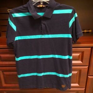 Ben Sherman navy and teal cotton striped polo